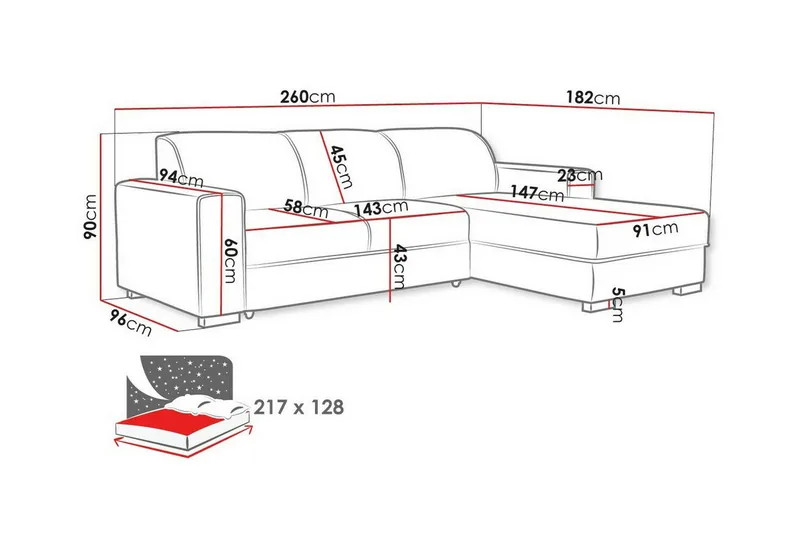 Denegal 3-sits Hörnbäddsoffa NO_BRAND beige - Møbler - Sofaer - Sovesofaer