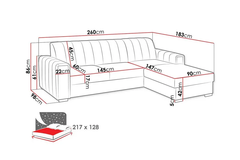 Denegal 3-sits Hörnbäddsoffa NO_BRAND Black - Møbler - Sofaer - Sovesofaer