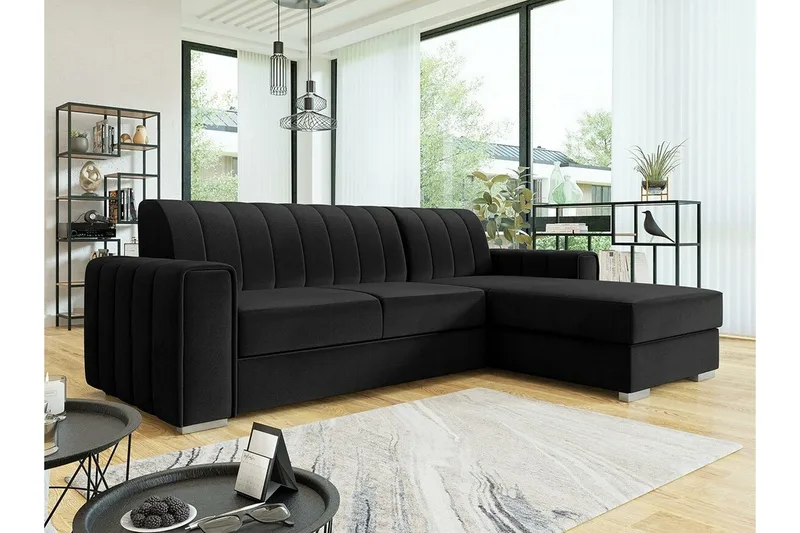 Denegal 3-sits Hörnbäddsoffa NO_BRAND Black - Møbler - Sofaer - Sovesofaer