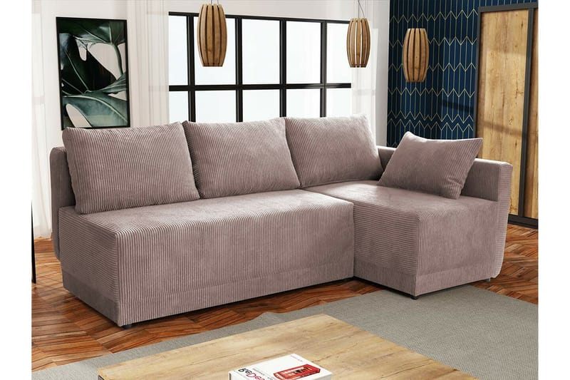 Denegal 3-sits Hörnbäddsoffa NO_BRAND Light pink - Møbler - Sofaer - Sovesofaer