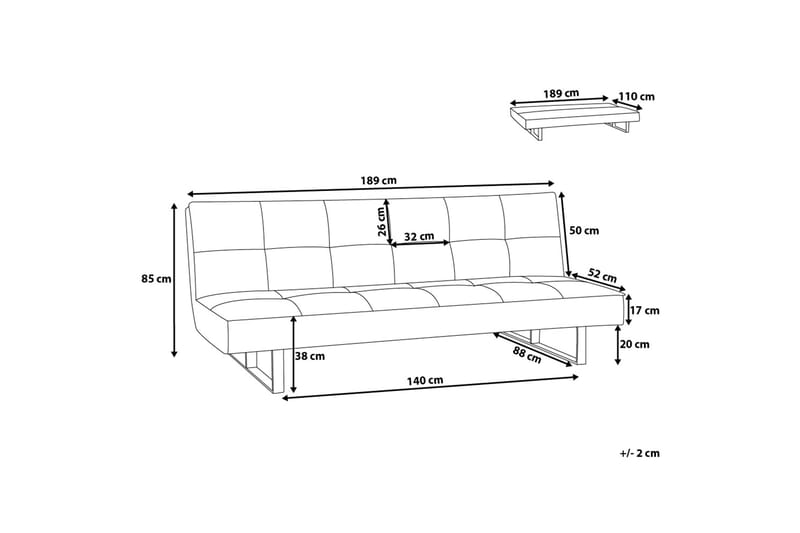 Derby Sovesofa 189 cm - Svart - Sovesofaer - 3 seters sovesofa