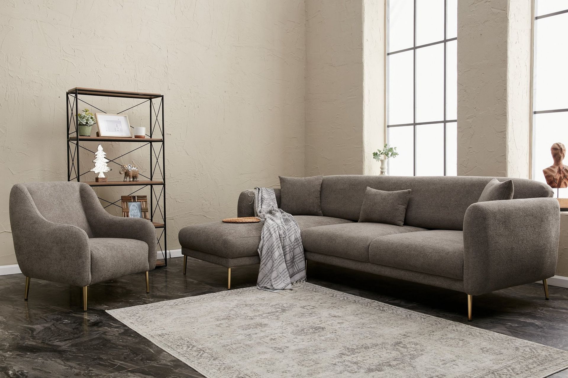 Devika Sovesofa med Sjeselong 4-seter - Grå - Møbler - Sofaer - Sovesofaer