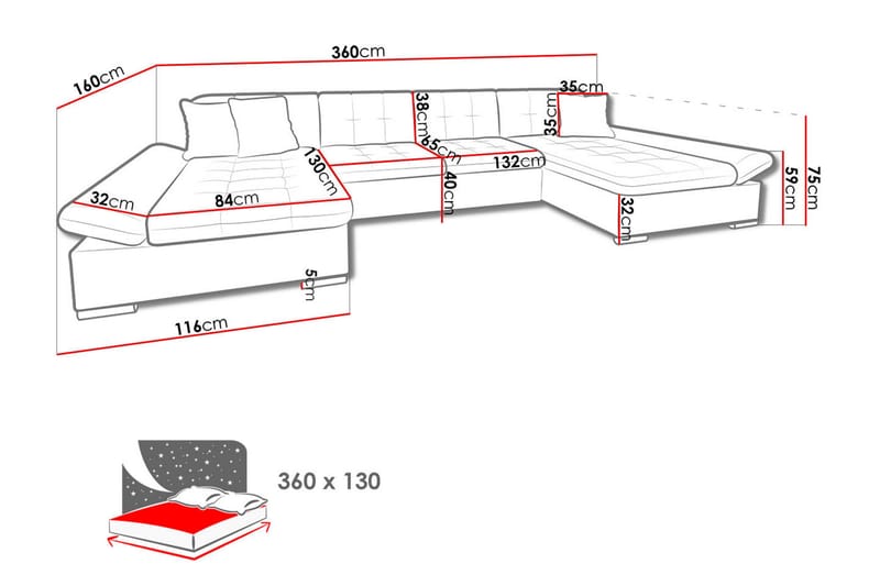 Dewitt Sovesofa m. Divan og Sjeselong - Sovesofaer - Sovesofa divan