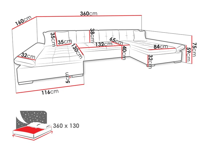 Dewitt Sovesofa med dobbel sjeselong 5-seter - Brun - Møbler - Sofaer - Sovesofaer