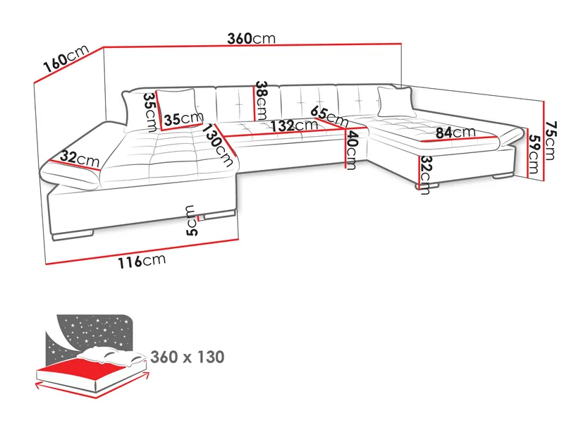 Dewitt Sovesofa med dobbel sjeselong 5-seter - Brun - Møbler - Sofaer - Sovesofaer