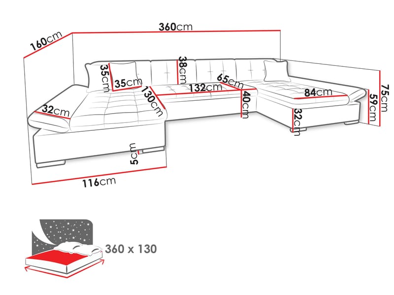 Dewitt Sovesofa med dobbel sjeselong 5-seter - Brun - Møbler - Sofaer - Sovesofaer