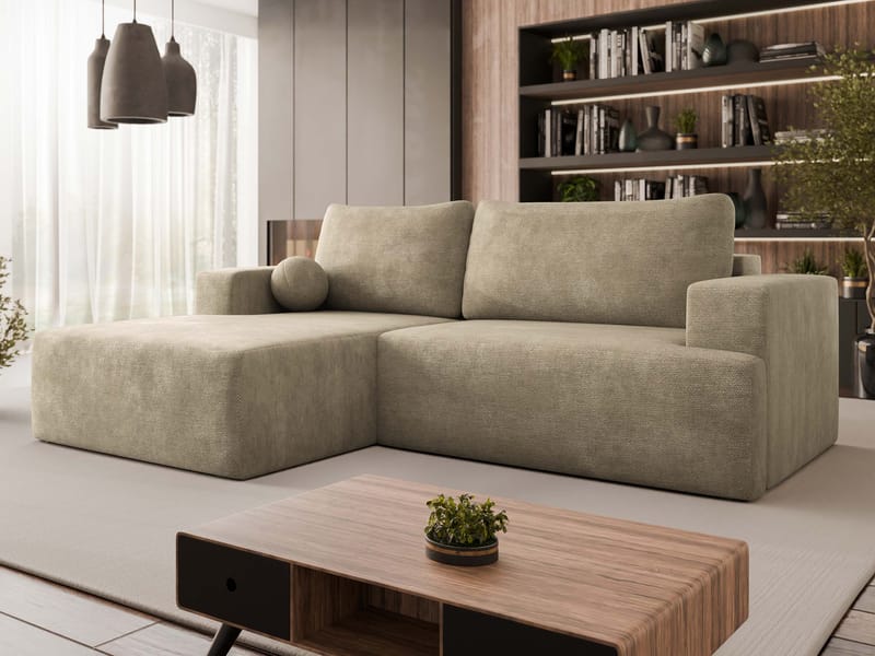 Deylor 3-seters sovesofa med divan - beige - Møbler - Sofaer - Sovesofaer