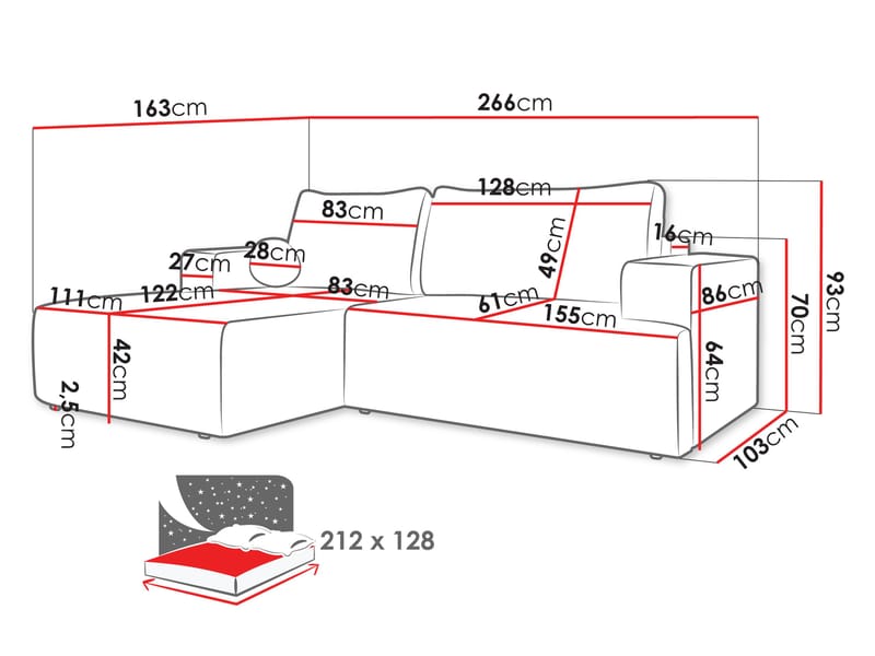 Deylor Sovesofa med sjeselong 3-seter - Blå - Møbler - Sofaer - Sovesofaer