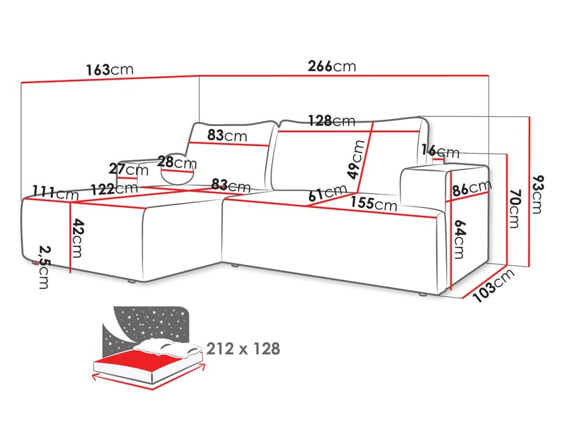 Deylor Sovesofa med sjeselong 3-seter - Gul - Møbler - Sofaer - Sovesofaer