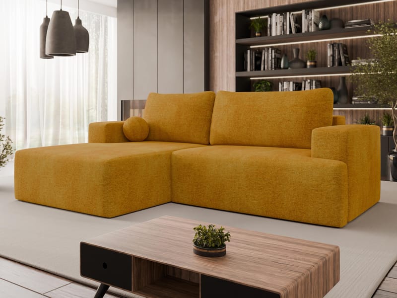 Deylor Sovesofa med sjeselong 3-seter - Gul - Møbler - Sofaer - Sovesofaer