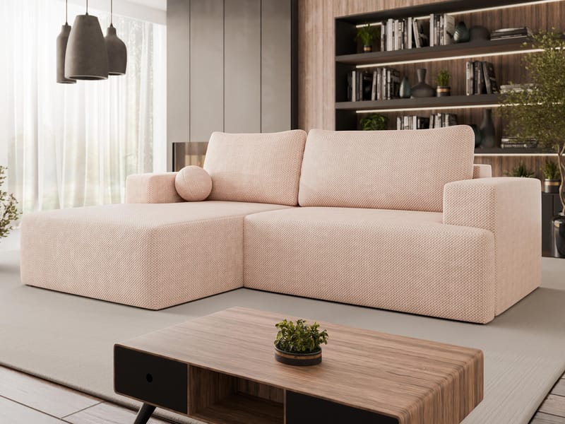 Deylor Sovesofa med sjeselong 3-seter - Rosa - Møbler - Sofaer - Sovesofaer