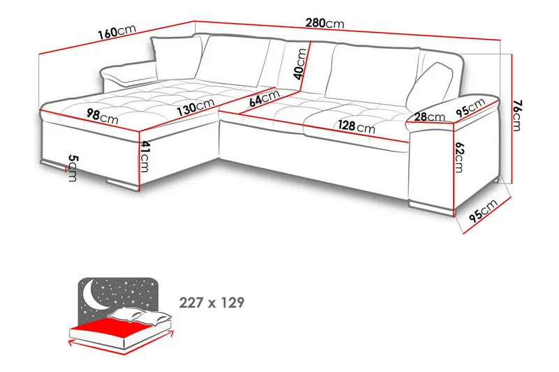 Diana Divansovesofa 280x160x76 cm - Møbler - Sofaer - Skinnsofaer
