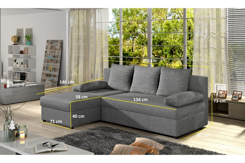 Dirk Sovesofa med Divan - Grå - Møbler - Sofaer - Sovesofaer