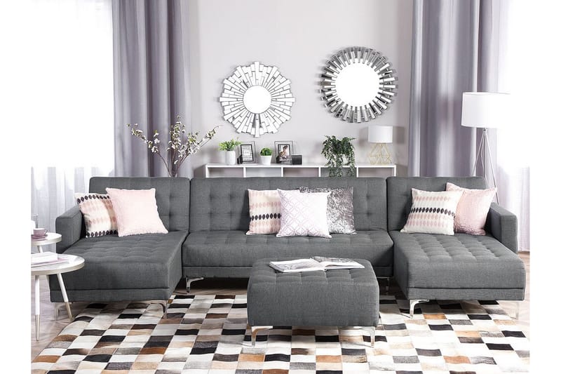 Divansofa 5-seter med sovefunksjon lysegrå ABERDEEN - Grå - Møbler - Sofaer - Sovesofaer