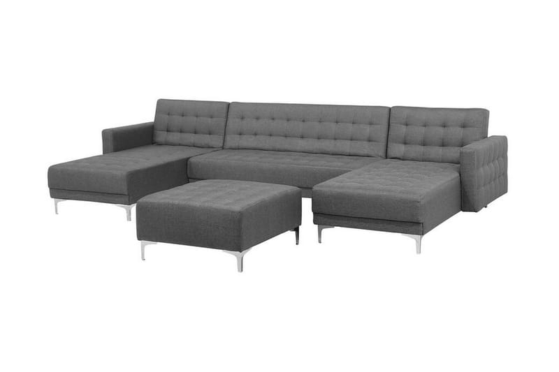 Divansofa med sovefunksjon + fotskammel grå ABERDEEN - Grå - Møbler - Sofaer - Sovesofaer