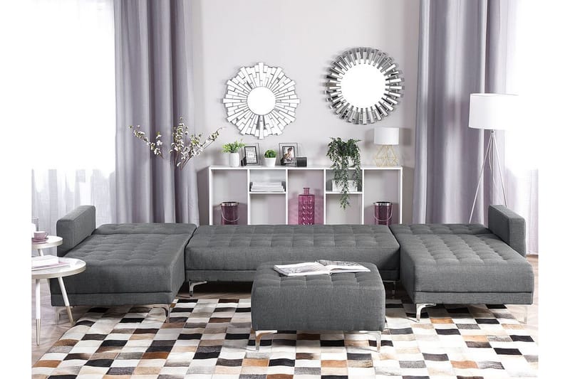 Divansofa med sovefunksjon + fotskammel grå ABERDEEN - Grå - Møbler - Sofaer - Sovesofaer