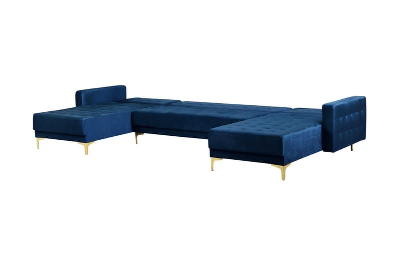Divansofa med Sovefunksjon + fotskammel marineblå ABERDEEN - Blå - Møbler - Sofaer - Sovesofaer