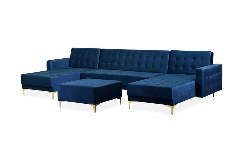 Divansofa med Sovefunksjon + fotskammel marineblå ABERDEEN - Blå - Møbler - Sofaer - Sovesofaer