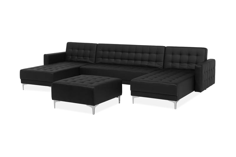 Divansofa  med Sovefunksjon+ fotskammel svart ABERDEEN - Svart - Møbler - Sofaer - Sovesofaer