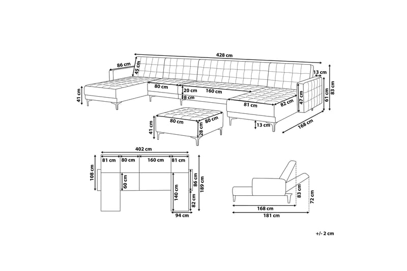 Divansovesofa Stor + Fotskammel Marineblå ABERDEEN - Blå - Sovesofaer - Sovesofa divan