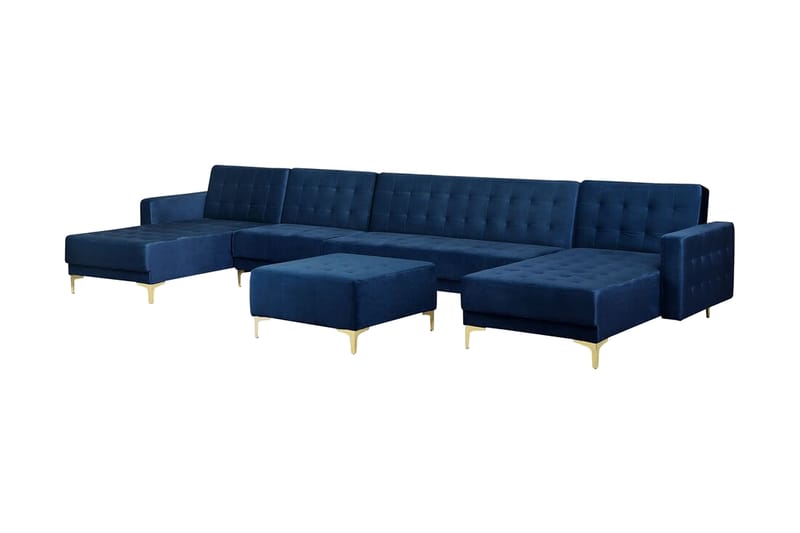 Divansovesofa Stor + Fotskammel Marineblå ABERDEEN - Blå - Møbler - Sofaer - Sovesofaer
