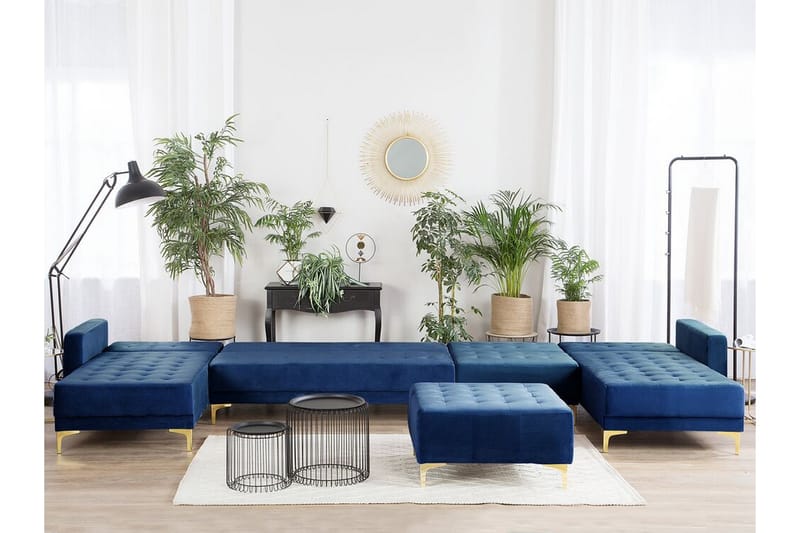Divansovesofa Stor + Fotskammel Marineblå ABERDEEN - Blå - Møbler - Sofaer - Sovesofaer