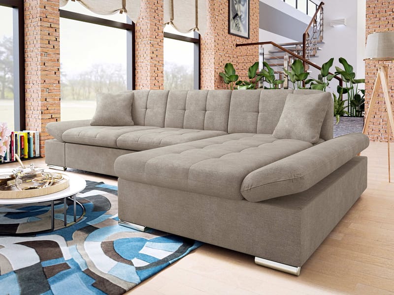 Djerra 4-seters sovesofa med sjeselong høyre - Mørk beige - Møbler - Sofaer - Sovesofaer
