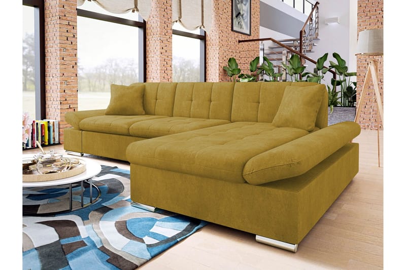 Djerra Sovesofa med Divan 3-seter - Gul - Møbler - Sofaer - Sovesofaer