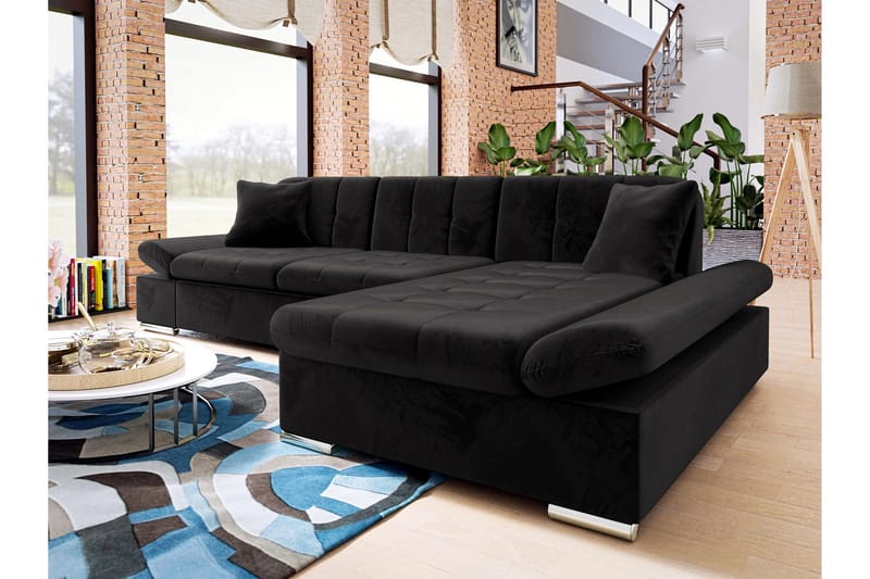 Djerra Sovesofa med Divan 3-seter - Svart - Møbler - Sofaer - Sovesofaer