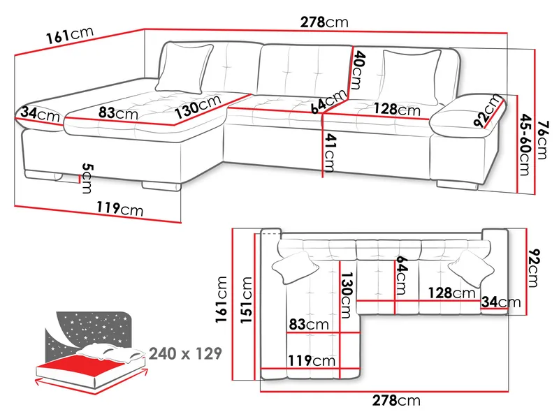 Djerra Sovesofa med sjeselong 3-seter - Brun - Møbler - Sofaer - Sovesofaer
