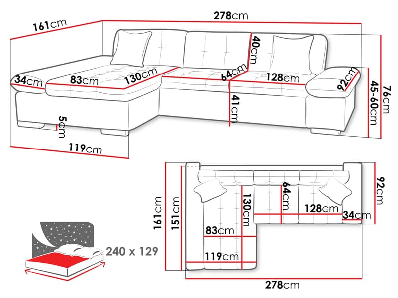 Djerra Sovesofa med sjeselong 3-seter - Brun - Møbler - Sofaer - Sovesofaer