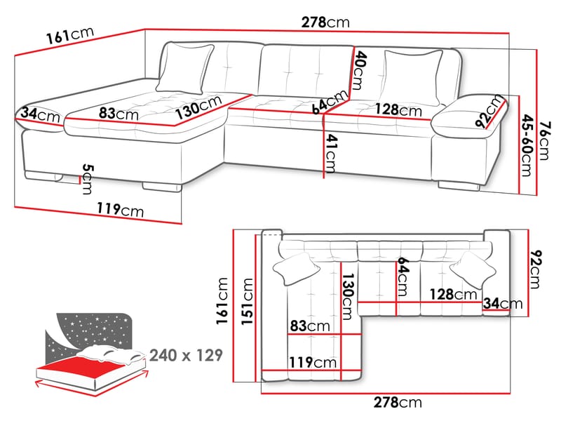 Djerra Sovesofa med sjeselong 3-seter - Brun - Møbler - Sofaer - Sovesofaer