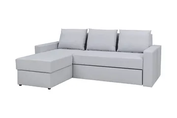 Domino 3-seter Hjørnesofa L-formet Utrekkbar 140x200 cm med Oppbevaring i Stoff - Grå - Møbler - Sofaer - Sovesofaer