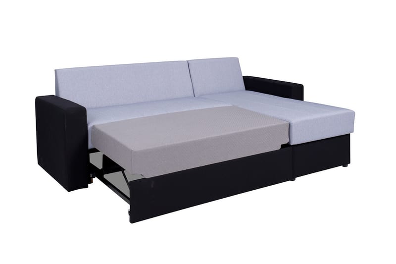 Domino 3-seter Hjørnesofa L-formet Utrekkbar 140x200 cm med Oppbevaring i Stoff - Grå - Møbler - Sofaer - Sovesofaer