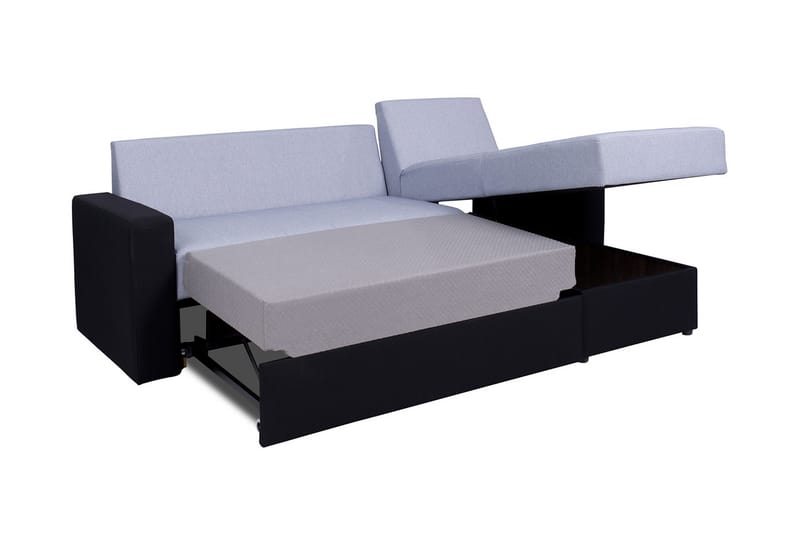 Domino 3-seter Hjørnesofa L-formet Utrekkbar 140x200 cm med Oppbevaring i Stoff - Grå - Møbler - Sofaer - Sovesofaer