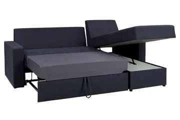 Domino 3-seter Hjørnesofa L-formet Utrekkbar 140x200 cm med Oppbevaring i Stoff - Grå - Møbler - Sofaer - Sovesofaer