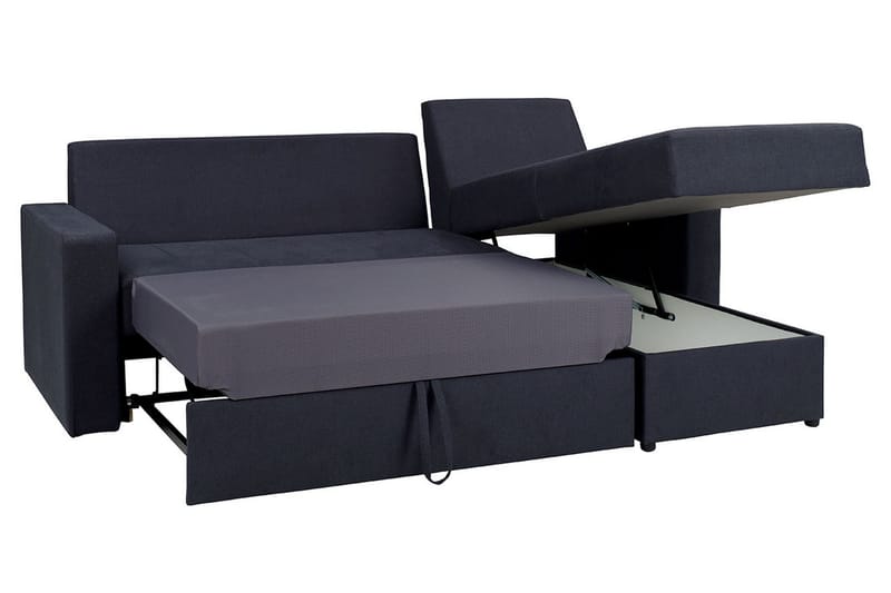 Domino 3-seter Hjørnesofa L-formet Utrekkbar 140x200 cm med Oppbevaring i Stoff - Grå - Møbler - Sofaer - Sovesofaer