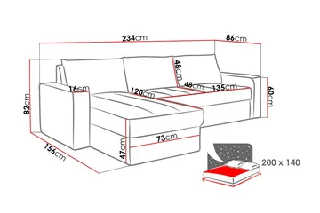 Domino Divansovesofa 234x156x82 cm - Møbler - Sofaer - Sovesofaer