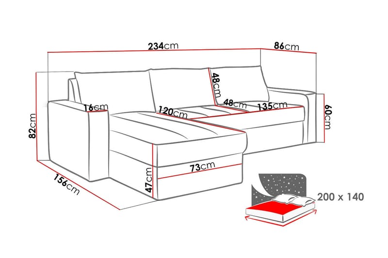 Domino Divansovesofa 234x156x82 cm - Møbler - Sofaer - Sovesofaer