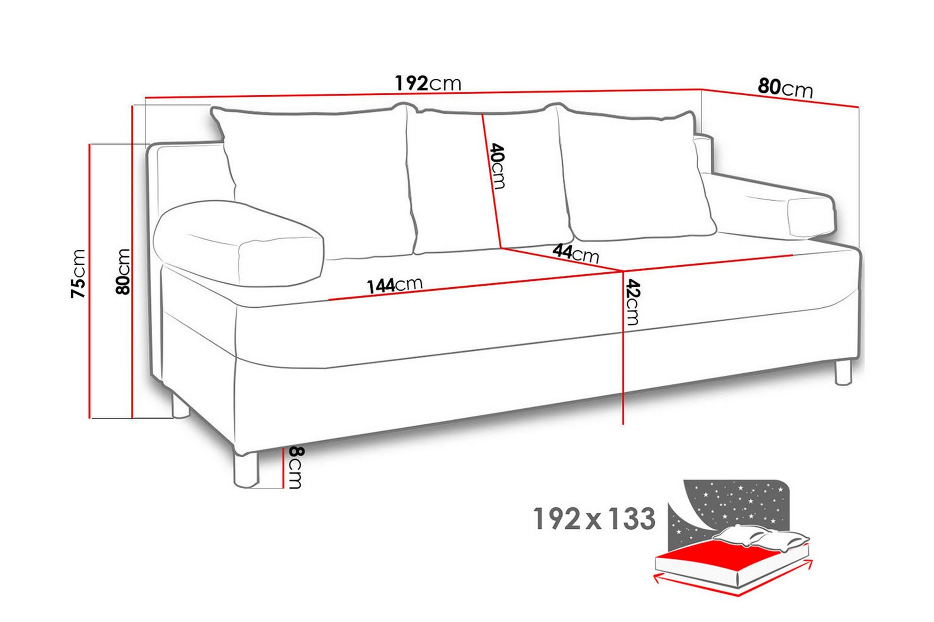 Dover Sovesofa 192x80x80 cm - Møbler - Sofaer - Sovesofaer