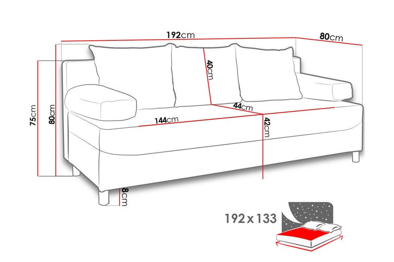 Dover Sovesofa 192x80x80 cm - Sovesofaer - 4 seters sovesofa