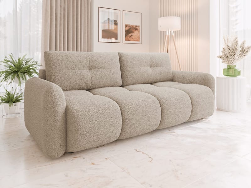 Durven 3-seter Sovesofa 160x200 cm med Oppbevaring i Bouclé - Beige - Møbler - Sofaer - Sovesofaer