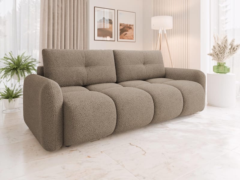 Durven 3-seter Sovesofa 160x200 cm med Oppbevaring i Bouclé - Brun - Møbler - Sofaer - Sovesofaer