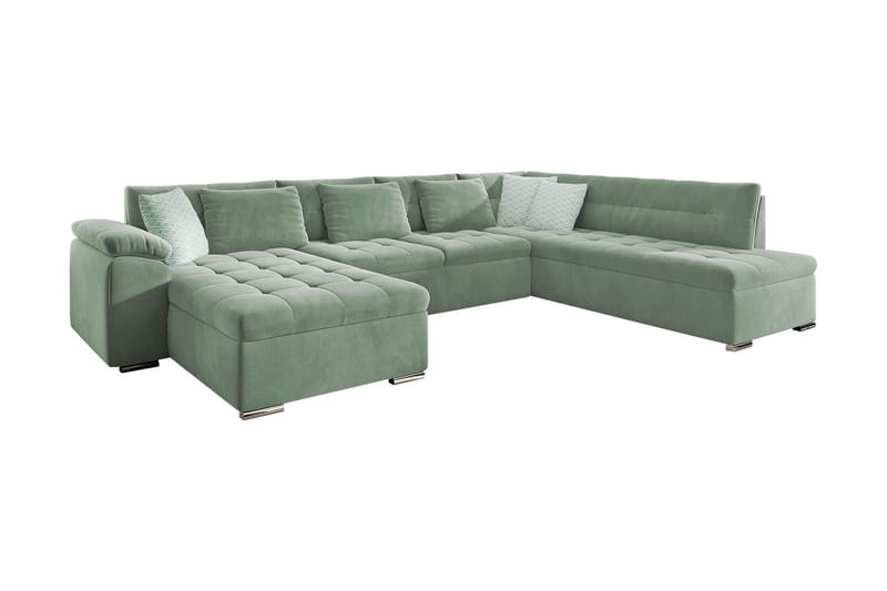 Dynir 4-seters Hjørnesovesofa - Grønn - Sovesofaer - Sovesofa divan - Fløyel sofaer