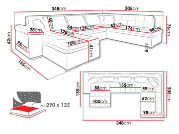 Dynir 6-seter Høyrevendt U-formet Sovesofa 125x290 cm med Oppbevaring i Stoff - Beige - Møbler - Sofaer - Sovesofaer