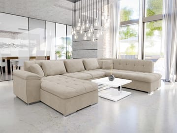 Dynir 6-seter Høyrevendt U-formet Sovesofa 125x290 cm med Oppbevaring i Stoff - Beige - Møbler - Sofaer - Sovesofaer