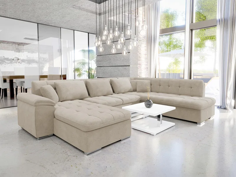 Dynir 6-seter Høyrevendt U-formet Sovesofa 125x290 cm med Oppbevaring i Stoff - Beige - Møbler - Sofaer - Sovesofaer