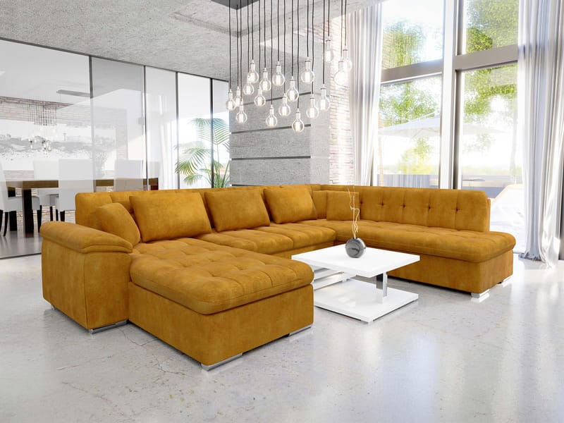 Dynir 6-seter Høyrevendt U-formet Sovesofa 125x290 cm med Oppbevaring i Stoff - Gul - Møbler - Sofaer - Sovesofaer