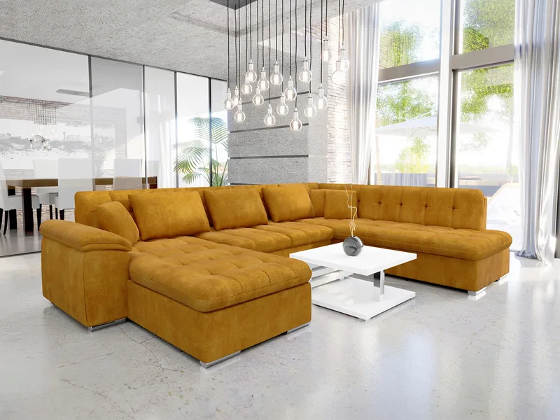 Dynir 6-seter Høyrevendt U-formet Sovesofa 125x290 cm med Oppbevaring i Stoff - Gul - Møbler - Sofaer - Sovesofaer
