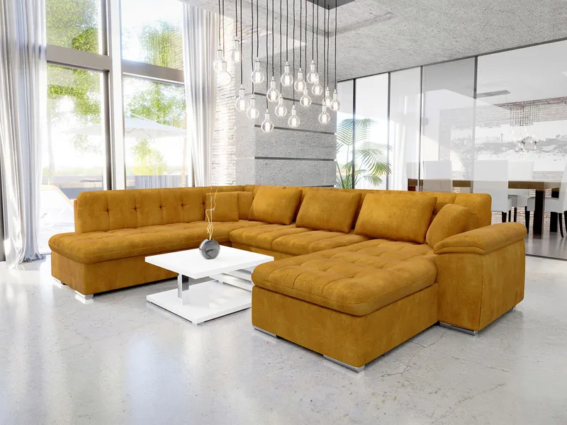 Dynir 6-seter Venstrevendt U-formet Sovesofa 125x290 cm med Oppbevaring i Stoff - Gul - Møbler - Sofaer - Sovesofaer